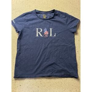 Ralph Lauren Tshirt Women's Large Navy Big Pony Stars Stripes